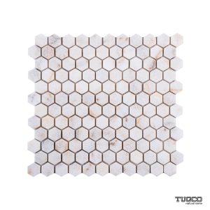 TUQCO Natural Stone 1" Hexagon Golden Tumbled Marble Mosaic Tile