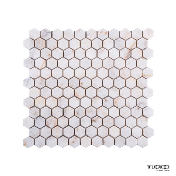 TUQCO Natural Stone 1" Hexagon Golden Tumbled Marble Mosaic Tile