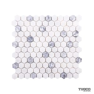 TUQCO Natural Stone 1" Hexagon Carrara - Silver Honed Marble Mosaic Tile