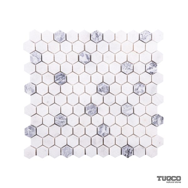 TUQCO Natural Stone 1" Hexagon Carrara - Silver Honed Marble Mosaic Tile
