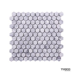 TUQCO Natural Stone 1" Hexagon Silver Tumbled Marble Mosaic Tile