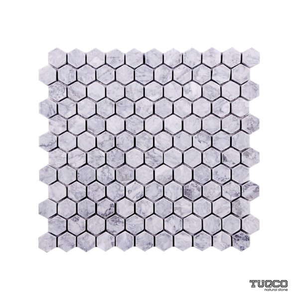 TUQCO Natural Stone 1" Hexagon Silver Tumbled Marble Mosaic Tile