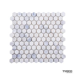 TUQCO Natural Stone 1" Hexagon Carrara Tumbled Marble Mosaic Tile