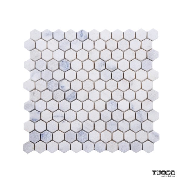 TUQCO Natural Stone 1" Hexagon Carrara Tumbled Marble Mosaic Tile