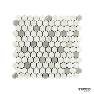 TUQCO Natural Stone 1" Hexagon Limestone - Rustic Green Brushed Marble Mosaic Tile
