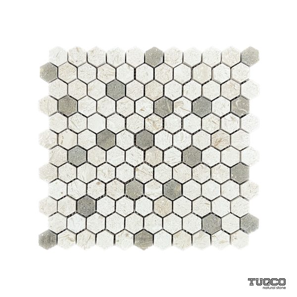 TUQCO Natural Stone 1" Hexagon Limestone - Rustic Green Brushed Marble Mosaic Tile