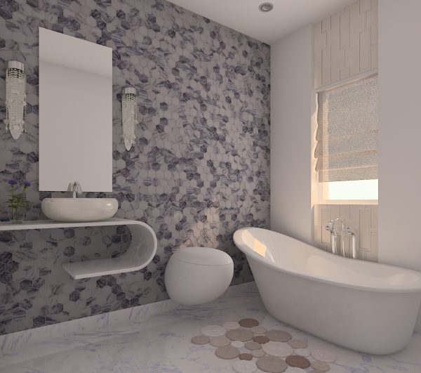 TUQCO Natural Stone 2" Hexagon Lilac Polished Marble Mosaic Tile Bathroom