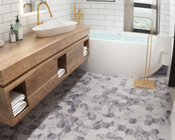 TUQCO Natural Stone 2" Hexagon Lilac Polished Marble Mosaic Tile - Image 3