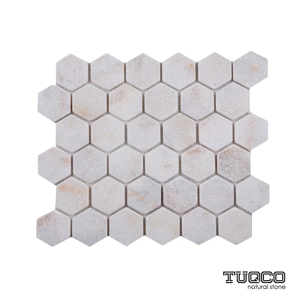 TUQCO Natural Stone 2" Hexagon Golden Tumbled Marble Mosaic Tile