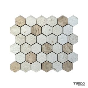 TUQCO Natural Stone 2" Hexagon Limestone - Travertine Valencia Brushed Marble Mosaic Tile