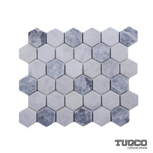 TUQCO Natural Stone 2" Hexagon Carrara - Silver Tumbled Marble Mosaic Tile