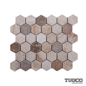 TUQCO Natural Stone 2" Hexagon Travertine Valencia - Noche Tumbled Marble Mosaic Tile