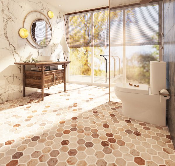 TUQCO Natural Stone 2" Hexagon Travertine Valencia - Noche Tumbled Marble Mosaic Tile - Image 2