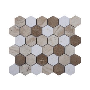 TUQCO Natural Stone 2" Hexagon Travertine Mix Honed Marble Mosaic Tile