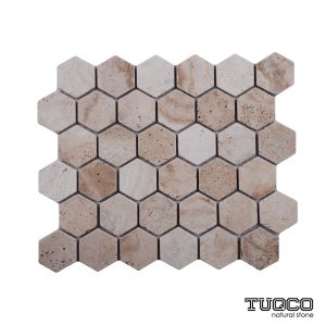 TUQCO Natural Stone 2" Hexagon Travertine Valencia Tumbled Marble Mosaic Tile