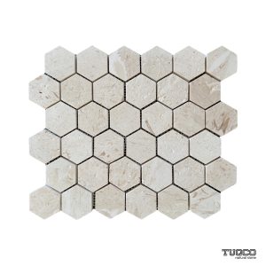 TUQCO Natural Stone 2" Hexagon Limestone Brushed Marble Mosaic Tile