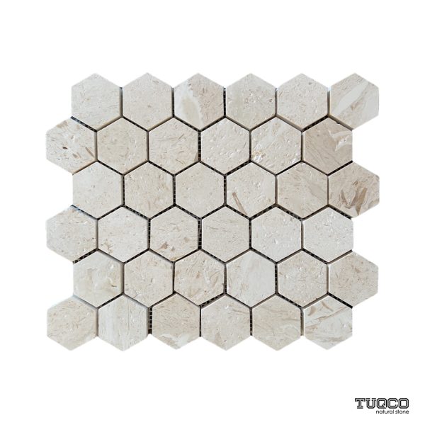 TUQCO Natural Stone 2" Hexagon Limestone Brushed Marble Mosaic Tile