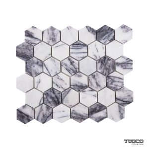 TUQCO Natural Stone 2" Hexagon Lilac Polished Marble Mosaic Tile