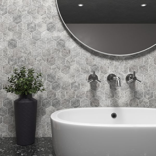 TUQCO Natural Stone 2" Hexagon Tundra Grey Polished Marble Mosaic Tile - Image 2