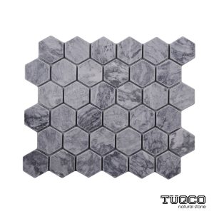 TUQCO Natural Stone 2" Hexagon Silver Tumbled Marble Mosaic Tile