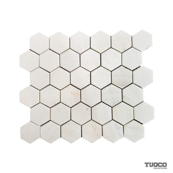 TUQCO Natural Stone 2" Hexagon Beige Polished Marble Mosaic Tile