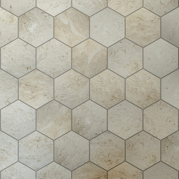 TUQCO Natural Stone 8 Inch Hexagon Limestone Brushed Marble Mosaic Tile display