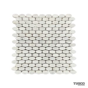 TUQCO Natural Stone Ellipse Carrara Tumbled Marble Mosaic Tile