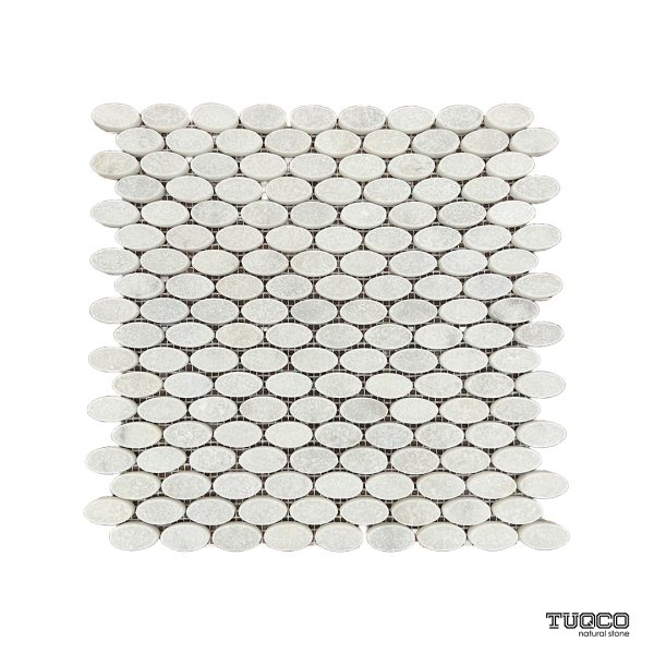 TUQCO Natural Stone Ellipse Carrara Tumbled Marble Mosaic Tile