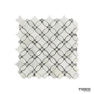 TUQCO Natural Stone Flower Carrara Tumbled Marble Mosaic Tile