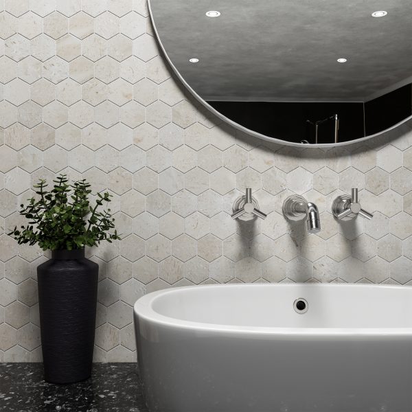 TUQCO Natural Stone 2" Hexagon Limestone Brushed Marble Mosaic Tile Washroom