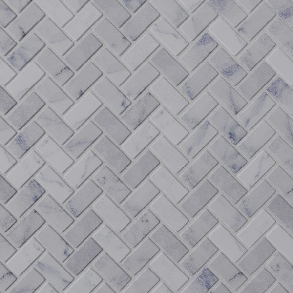 TUQCO Natural Stone Herringbone Carrara Tumbled Marble Mosaic Tile - Image 2