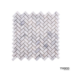 TUQCO Natural Stone Herringbone Carrara Tumbled Marble Mosaic Tile