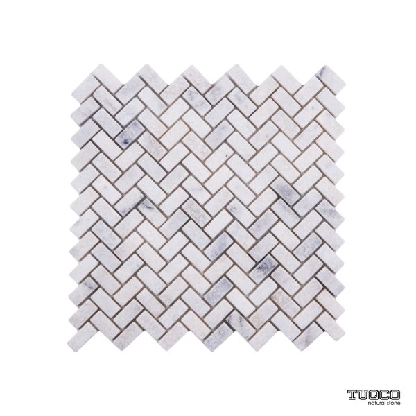 TUQCO Natural Stone Herringbone Carrara Tumbled Marble Mosaic Tile
