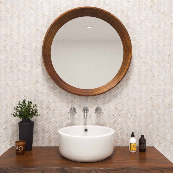 TUQCO Natural Stone Herringbone Golden Tumbled Marble Mosaic Tile - Image 2