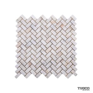TUQCO Natural Stone Herringbone Golden Tumbled Marble Mosaic Tile