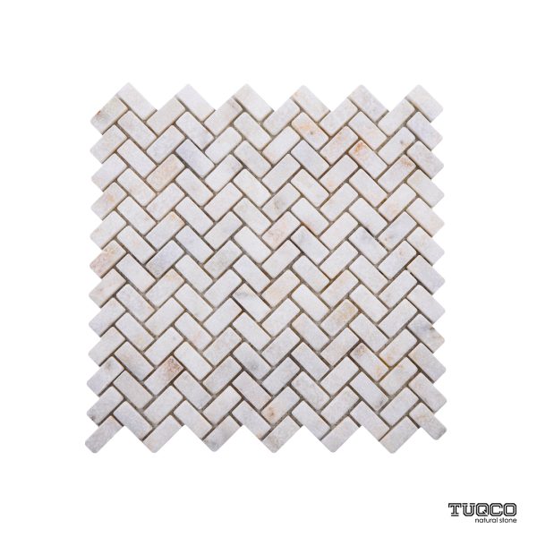 TUQCO Natural Stone Herringbone Golden Tumbled Marble Mosaic Tile