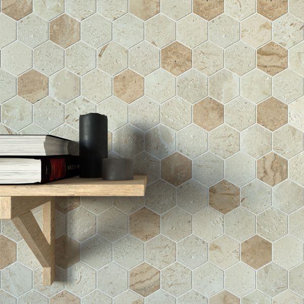 TUQCO Natural Stone 2" Hexagon Limestone - Travertine Valencia Brushed Marble Mosaic Tile - Image 2