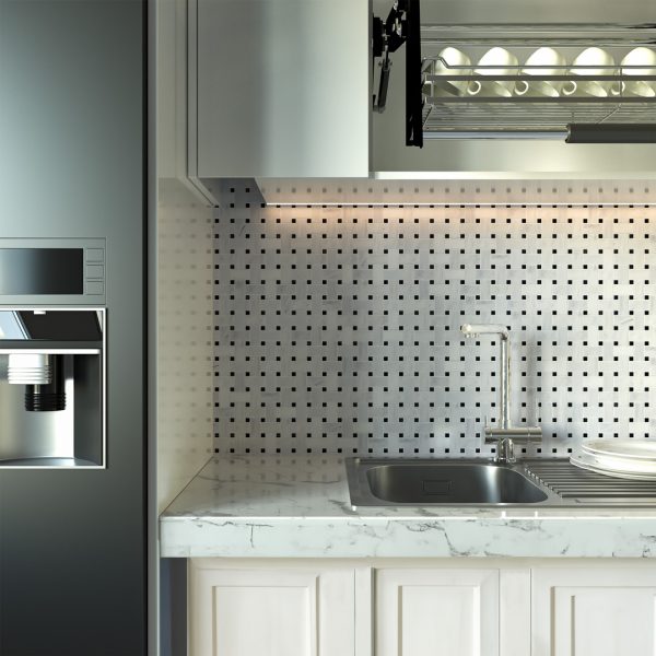 TUQCO Natural Stone Basketweave Carrara - Taurus Black Polished Marble Mosaic Tile Kitchen