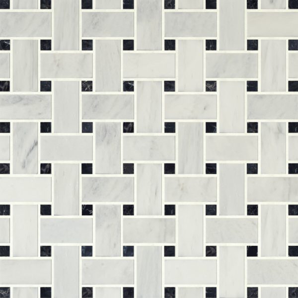 TUQCO Natural Stone Basketweave Carrara - Taurus Black Polished Marble Mosaic Tile Display