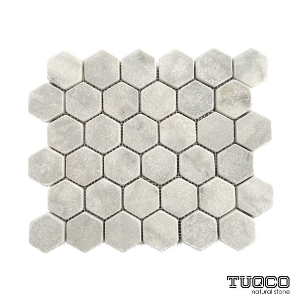 TUQCO Natural Stone 2" Hexagon Carrara Tumbled Marble Mosaic Tile