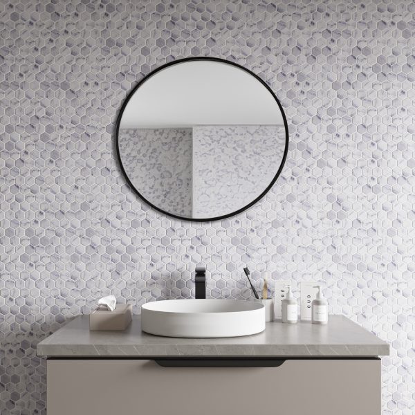 TUQCO Natural Stone 2" Hexagon Carrara Tumbled Marble Mosaic Tile washroom