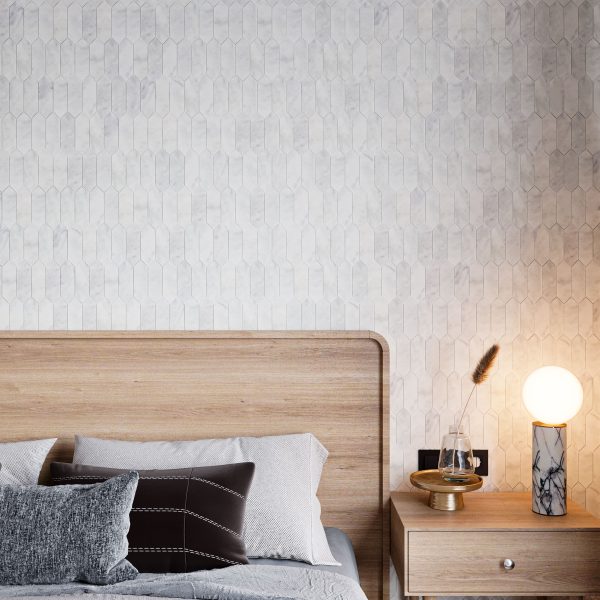 TUQCO Natural Stone Picket Carrara Honed Marble Mosaic Tile Bedroom